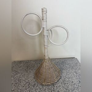 Vintage Wicker Towel Rack, Rattan Towel Holder, Boho Wicker Stand White